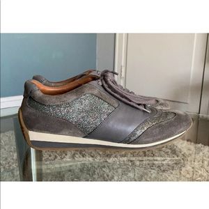 Bally Aleana Gray Leather Glitter Wedge Sneakers